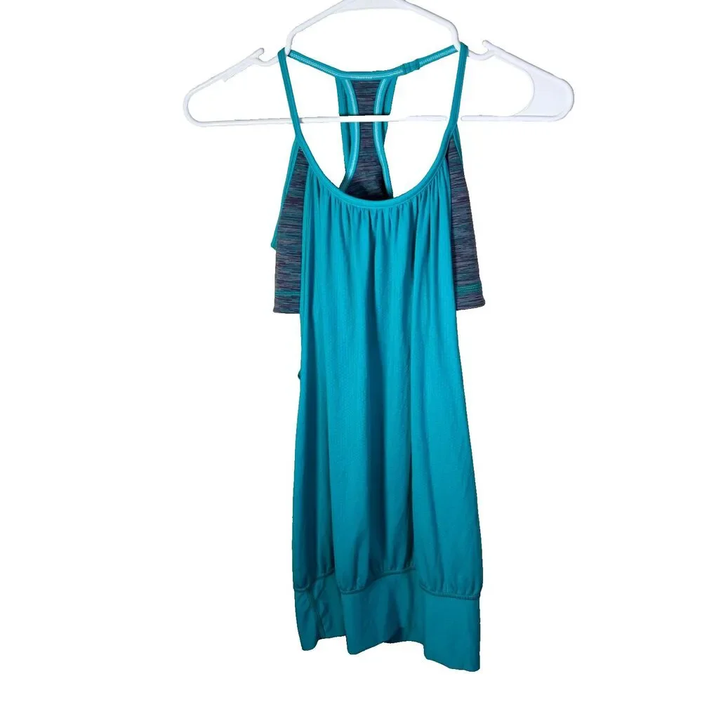 Lululemon Sports Bra Tank Top Women's 6 Blue Two In One Sleeveless Active